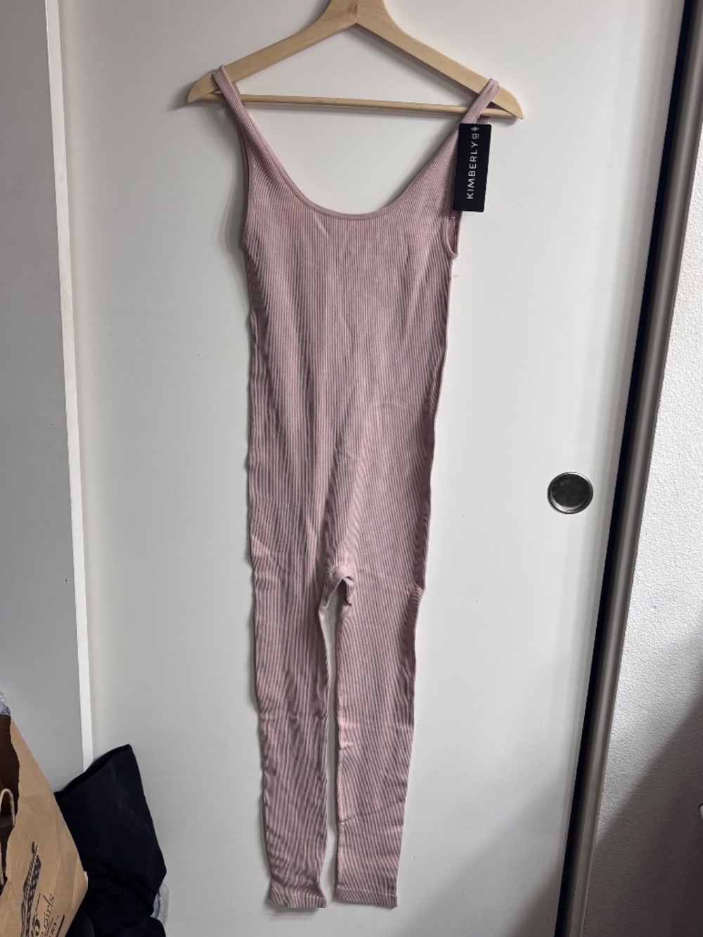NWT Kimberly C Ribbed Scoop Neck One Piece Jumpsuit Bodysuit Mauve Pink Small